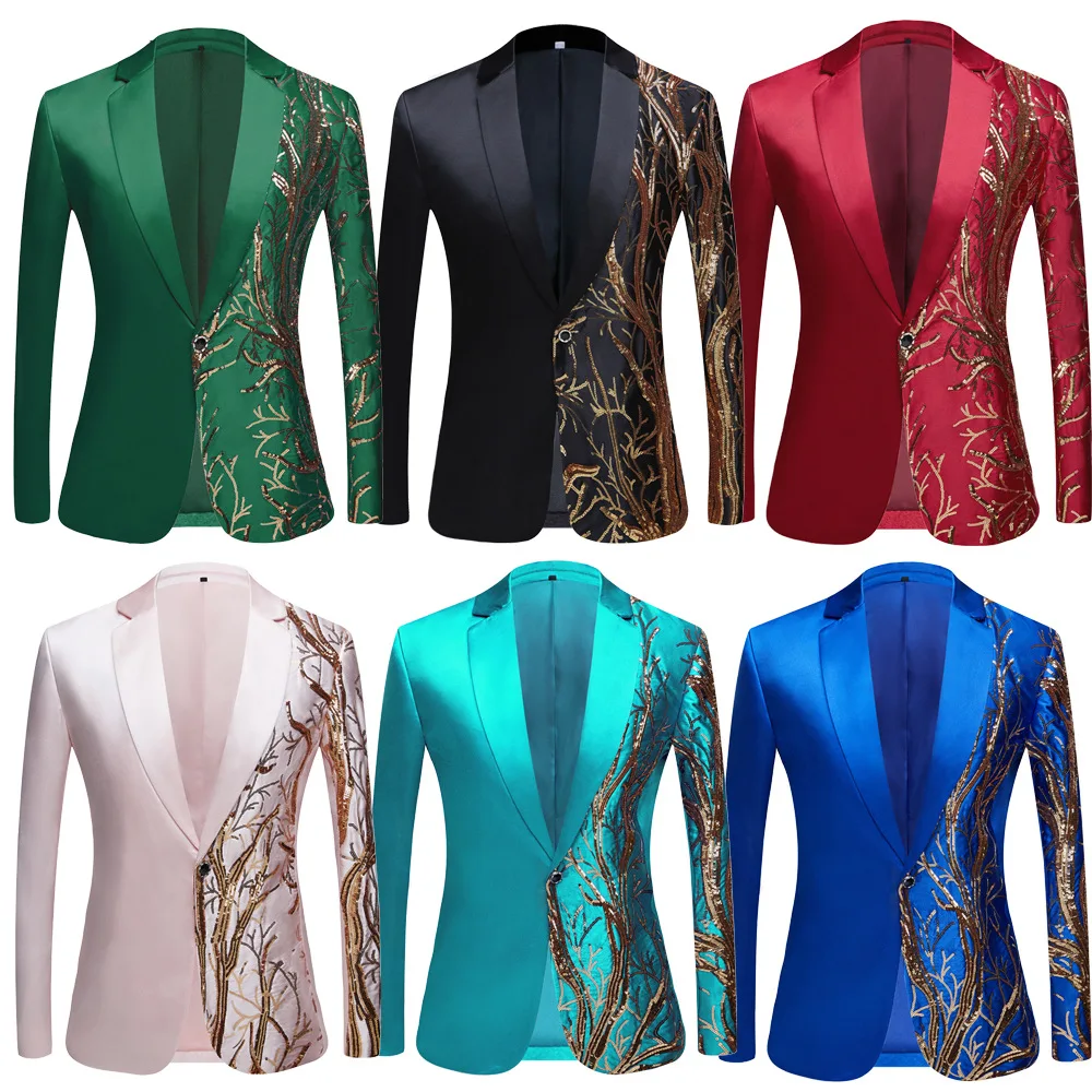 

Europe & America Singer Men Luxury Embroidery Gold Glitter Party Men Clothing Upscale Blazers for Men