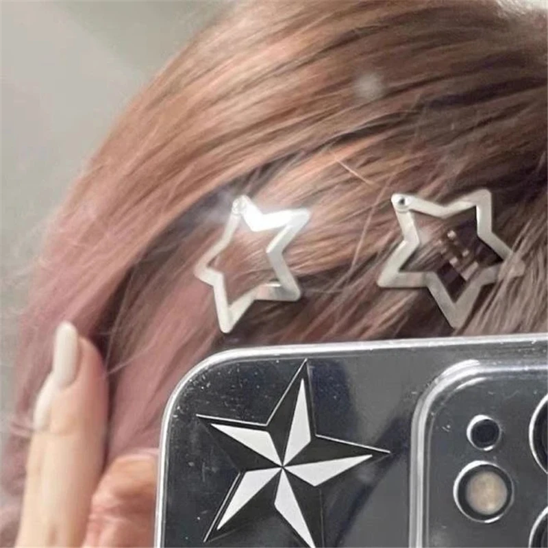 

1/5/10pcs Goth Girl Silver Hair Clips Stars Barrettes Metal Snap Hairpins Filigree Side Hair Grip Women Y2K Star Hair Accessorie