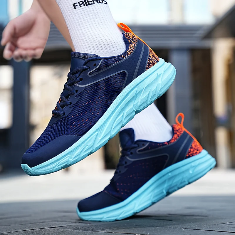 Big Size 39-48 Breathable Knit Lace-up Men's Running Shoes Summer Exercise Sneakers Men Comfortable Non-slip Men's Jogging Shoes