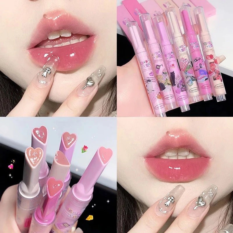 

Water-Light Mirror Lip Glaze Glitter Lip Tint Long Lasting Moisturising Love Heart Shape Solid Lipstick Pen Lips Makeup Cosmetic