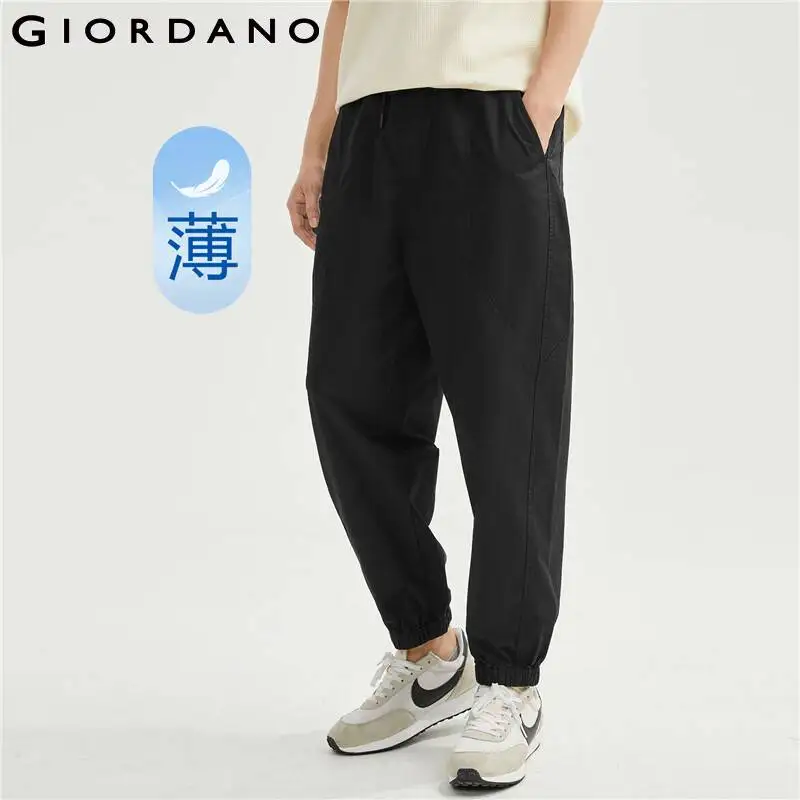 GIORDANO Men Pants 100% Cotton Elastic Waist Lightweight Cuffed Pants Comfort Ankle Length Simple Fashion Casual Pants 13123320