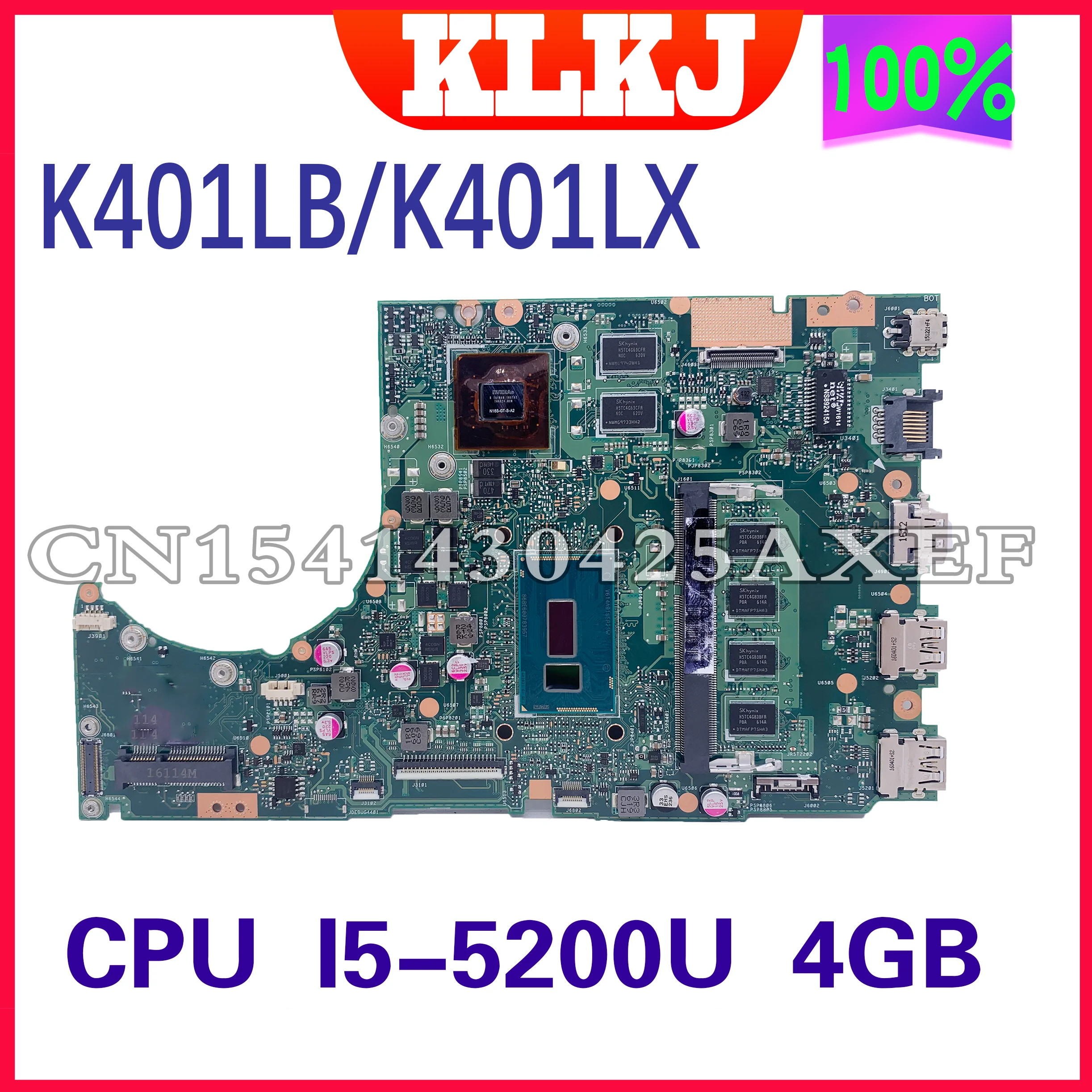 

Dinzi K401LB ASUS Motherboard K401L K401LX K401LB Laptop Motherboard test OK CPU I5-5200U GT940M 4GB RAM 100% Working well