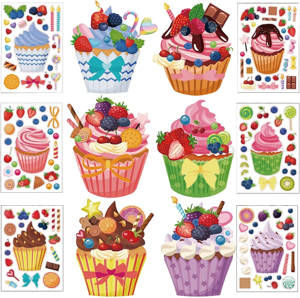 

12/16 Sheets Make Your Own Stickers Ice Cream Dessert Decals Party Favor Toys for Kids DIY Ice Cream Stickers Party Games Toy