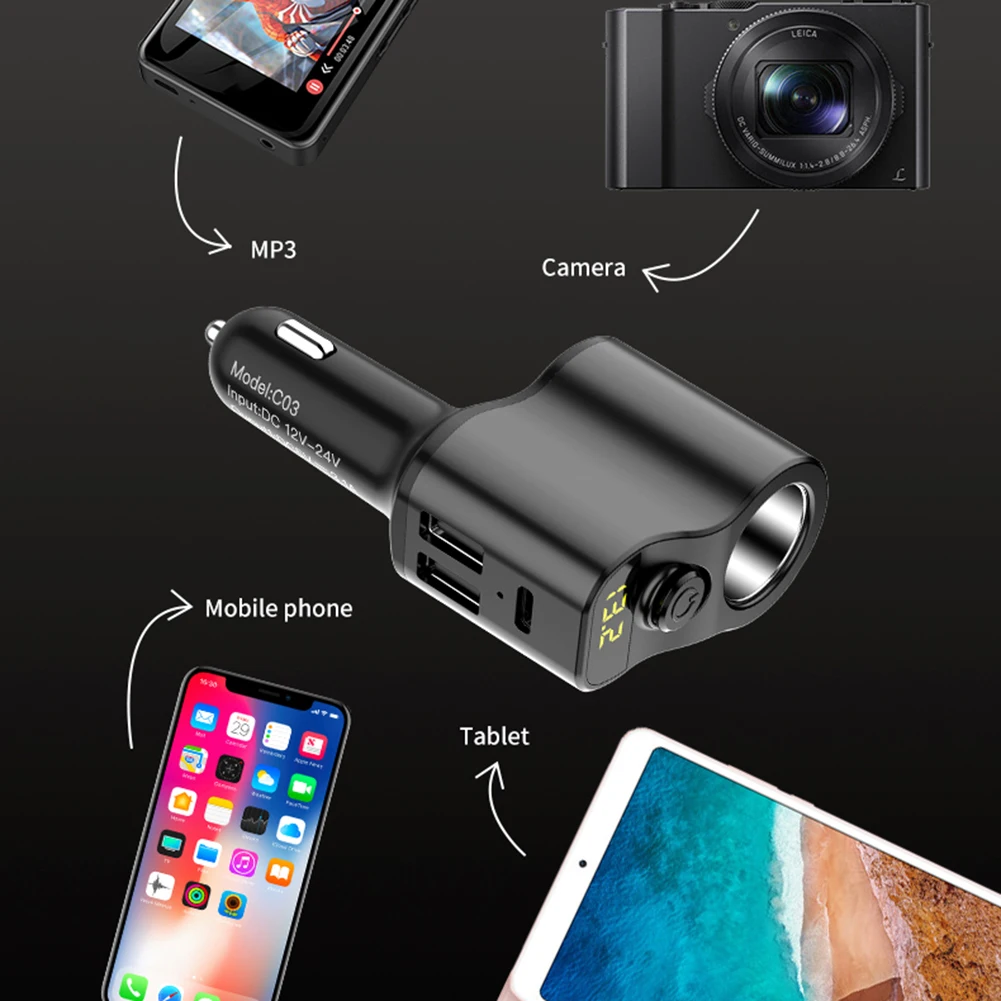 

3.1A USB Car Charger 12-24V Digital Dual USB Car Phone Charging Adapter Car Adapter Type-C Fast Charging Car Phone Charger