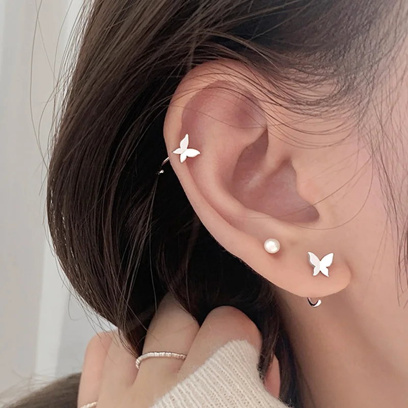 

Trendy Cute Butterfly Stud Earrings for Women Simple Sweet Earrings Thin Hook Ear Piercing Jewelry