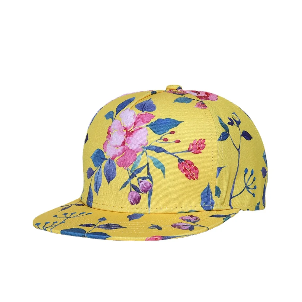

Yellow Flower Printed Cap for Women Hip Hop Hat Lady 2022 One Piece Drop Shipping