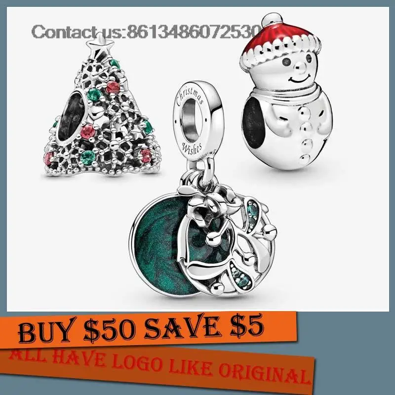 

Шарм-подвеска из серебра 925 пробы в виде дерева омелы и снеговика