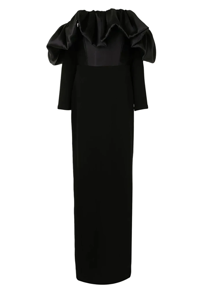 Женское атласное платье без бретелек DEAT элегантное лоскутное с длинным рукавом и