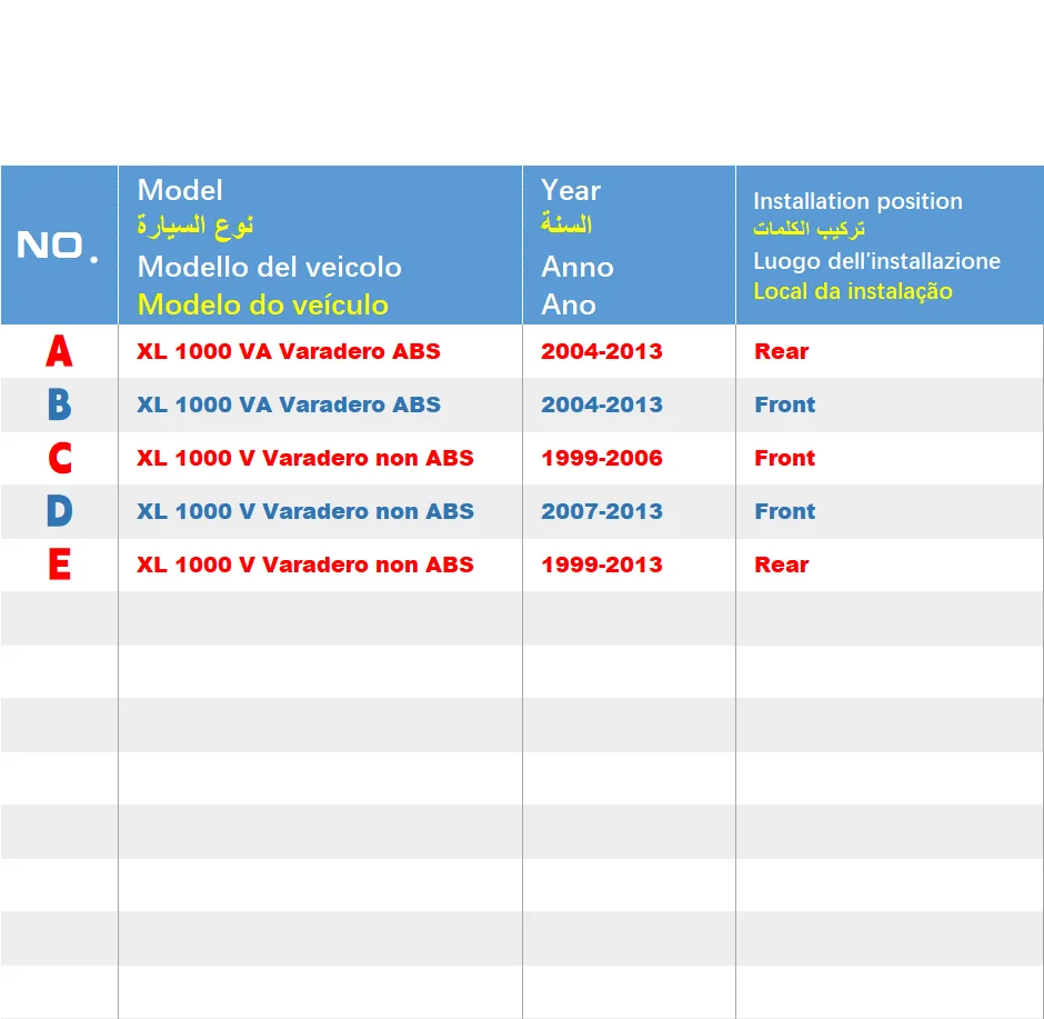 Передние или задние тормозные колодки подходят для Honda XL 1000 VA Varadero ABS 2004-2013 2005 XL1000V