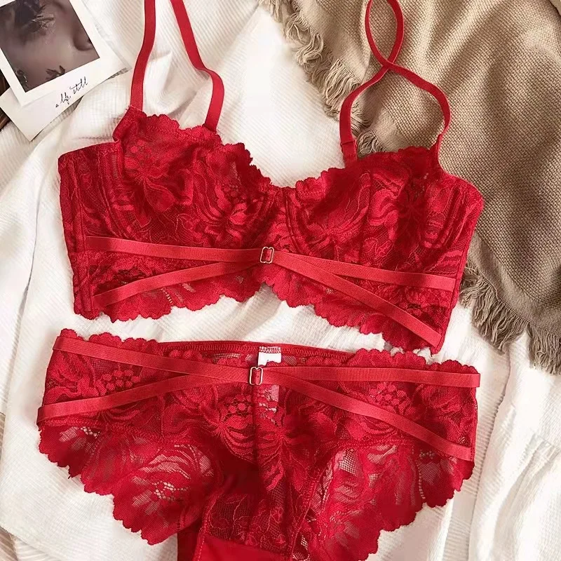 Lace Embroidery Underwear Set Sexy Ultra-thin Cup for Women Underwear  Set Push Up Bra And Panty Sets Brassiere Lingerie Suit