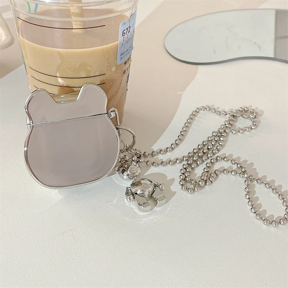 

For AirPods Pro Plating 3D Bear Crossbody Case For Air Pods 3 2 1 Pro Lanyard Accessories Necklace Glossy Soft Silicone Cover