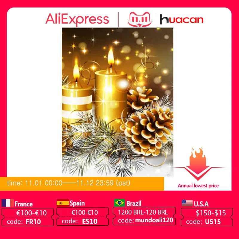 

HUACAN 5D бриллиантовый рисунок Рождество свеча крестиком наборы вышивка рукоделие Наборы Алмазная мозаика мультфильм ручной работы подарок