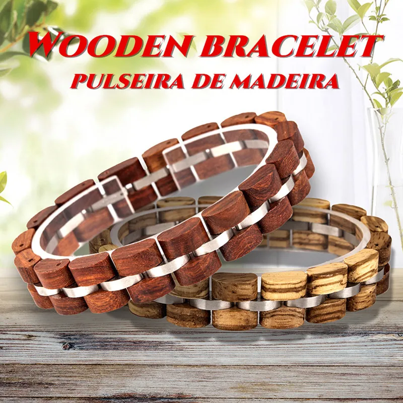 

BOBO BIRD Wood Links Bracelet for Women & Men Charm Bangle Jewelry Presents Length Adjustable Personalised Nice Gift