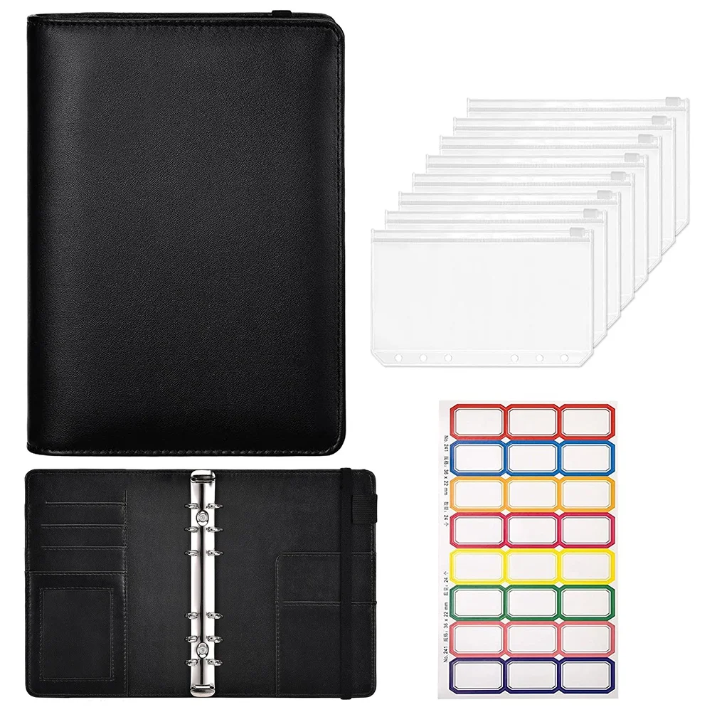 

Budget Binder with Zipper Envelopes A6 PU Budget Planner Stickers and Accessories 6-Ring Binder Saving Money Organizer A