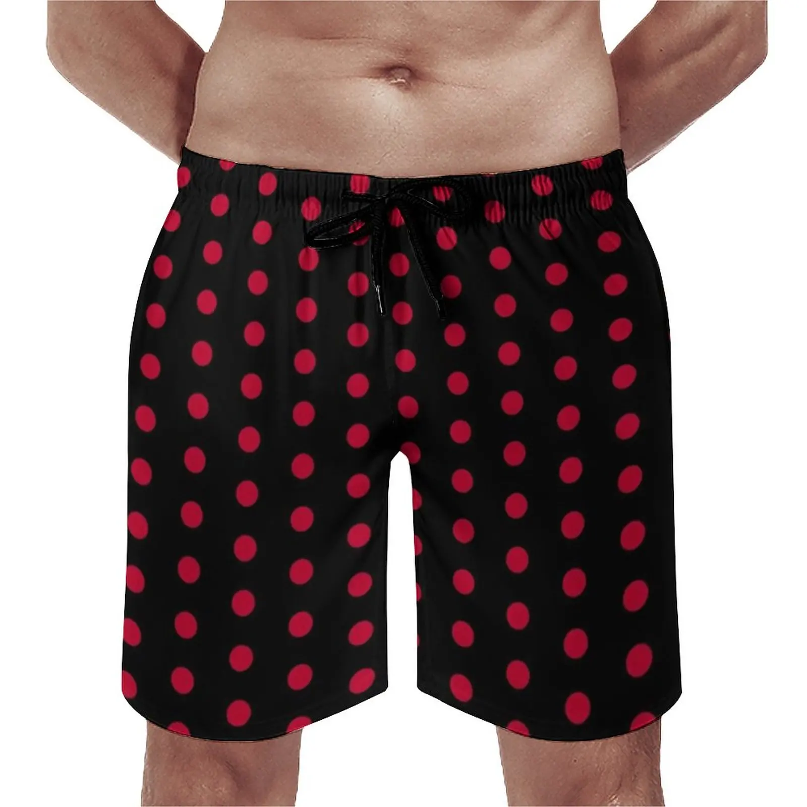 

Black with Red Polka Dot Board Shorts Dotted 70S Vintage Board Short Pants Trenky Man Funny Print Swim Trunks Plus Size