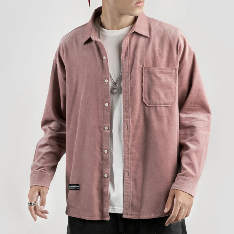 

2022 New Privathinker Men's Corduroy Long Sleeve Shirts Autumn Korean Shirt Woman Fashion Casual Oversize Shirt Printed Clothing