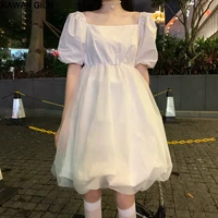 kawaii lolita style dress sweet mori series thin puff sleeve square collar fairy dress soft girl 2022 white puffy dresses summer
