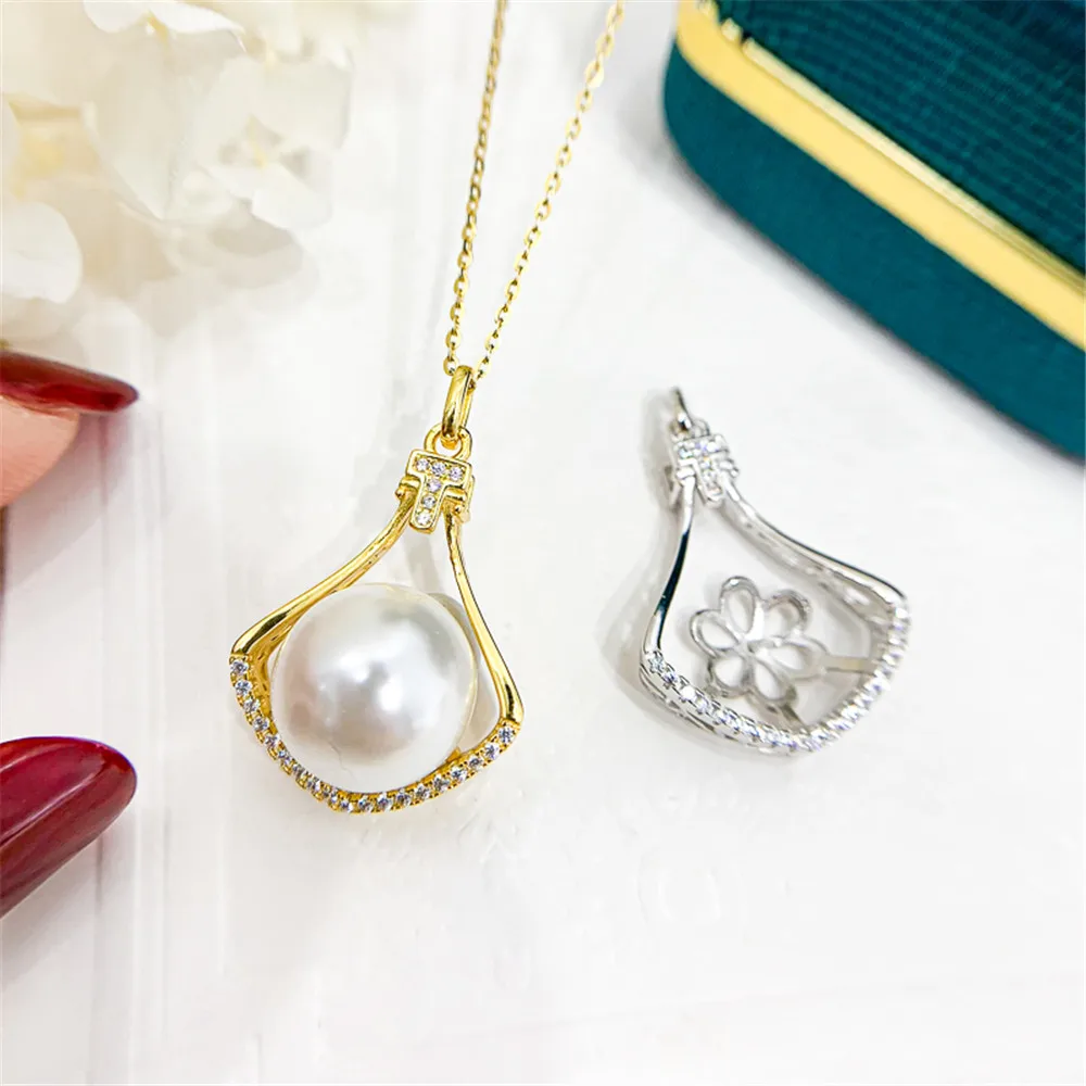 

DIY Pearl Mini S925 Sterling Silver Pendant with Empty Holder Gold Silver Necklace Pendant with 11-13mm Beads