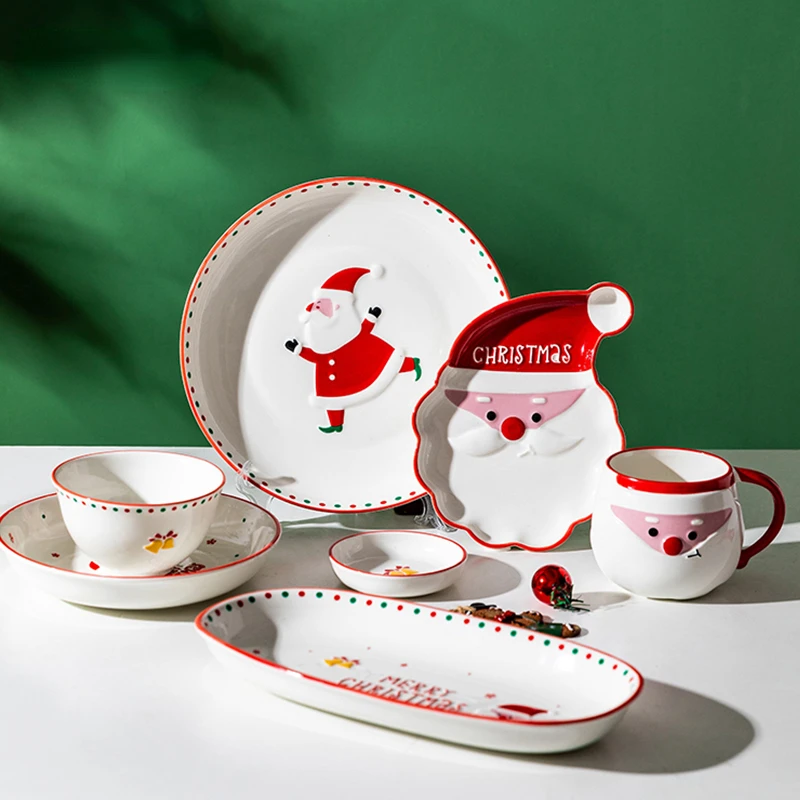 

Creativity Santa Claus Ceramic Plate Cartoon Western Style Tableware Ornaments Steak Diner Plate Dessert Dishes and Plates Sets