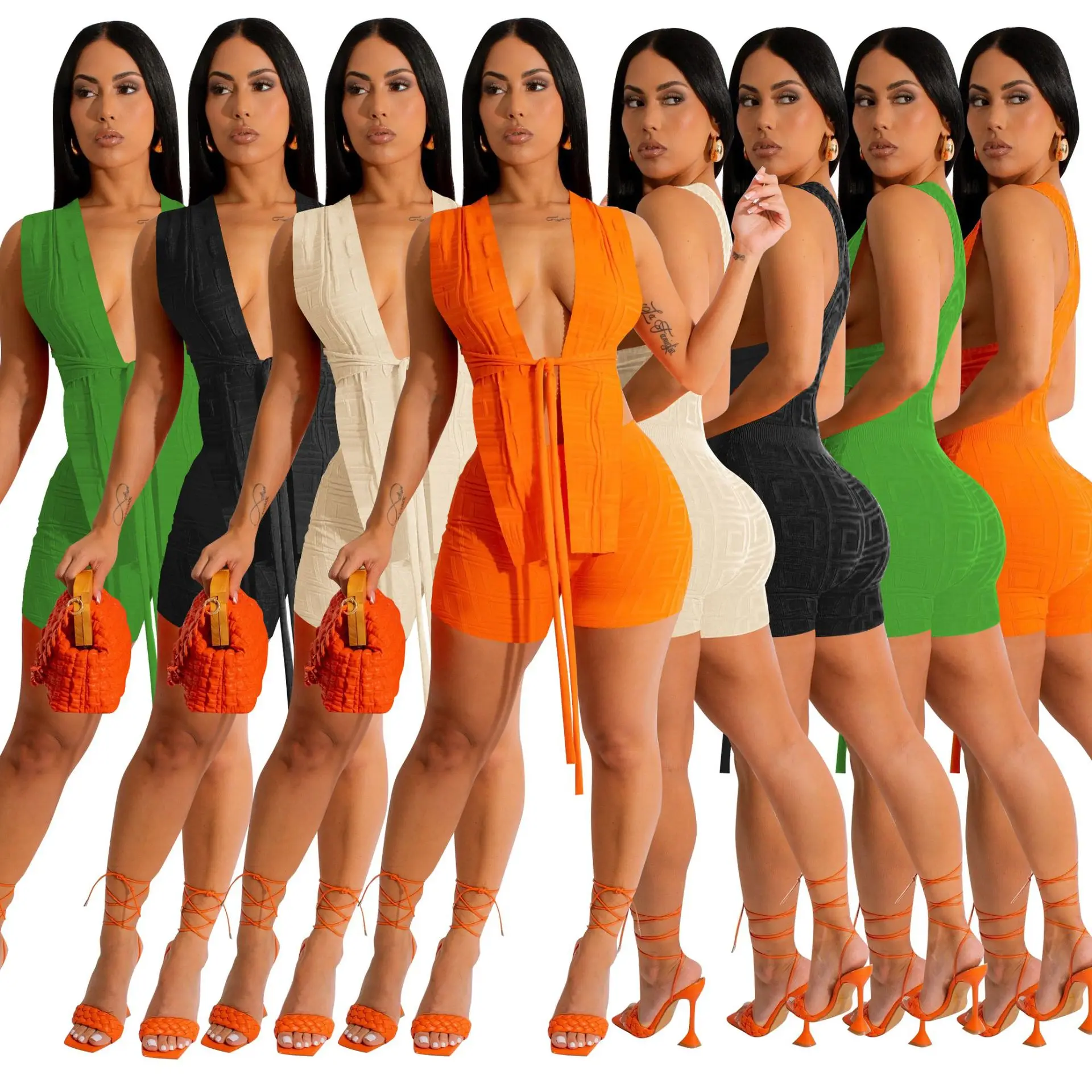 

Summer Waistcoat Shorts Sets Women Elegant Sleeveless Bandage Vest Top and Skinny Short Pants Two Piece Set Streetwear Outfits