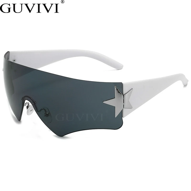 

Солнцезащитные очки в стиле панк для мужчин и женщин, роскошные спортивные брендовые дизайнерские слитные солнечные очки, UV400, модные, с пятью звездами, Y2K