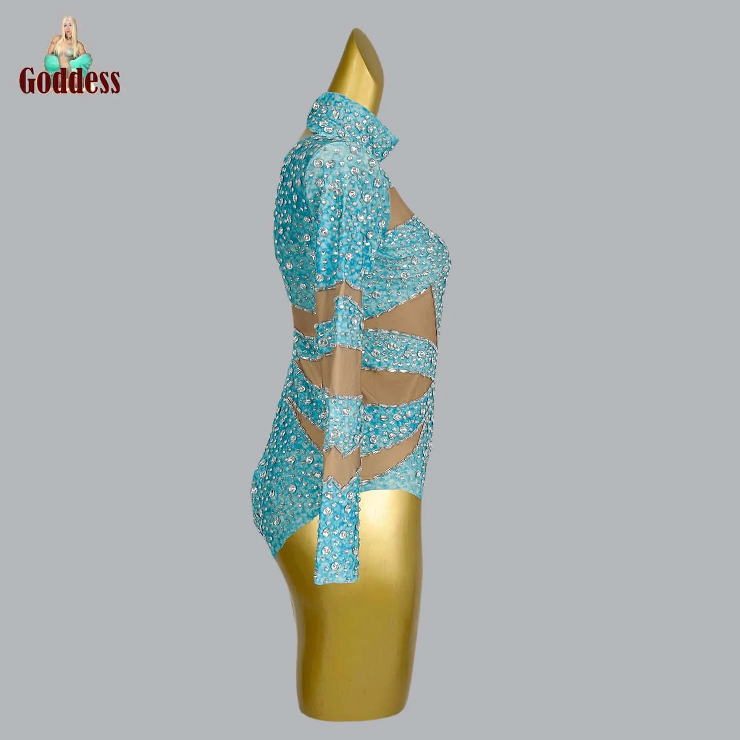 Новое облегающее боди с блестящими стразами и кристаллами длинными рукавами для