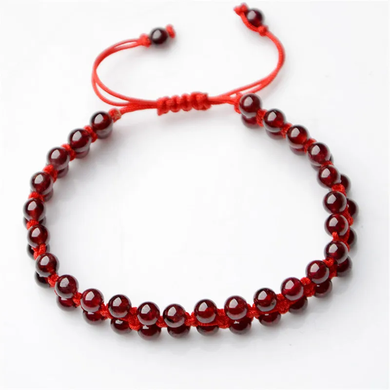 

Natural Red Garnet Bracelet Round Garnet Beads Handmade Red Rope Accessories Diy Bracelets Bangle Garnet Jewelry Lucky Amulet