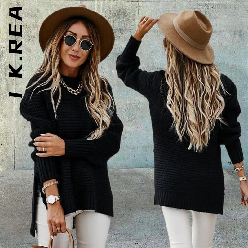 

I K.Rea вязаный Новый женский свитер, пуловер, шикарный вязаный свитер с круглым вырезом, тонкий женский свитер в стиле Харадзюку, свободные пу...