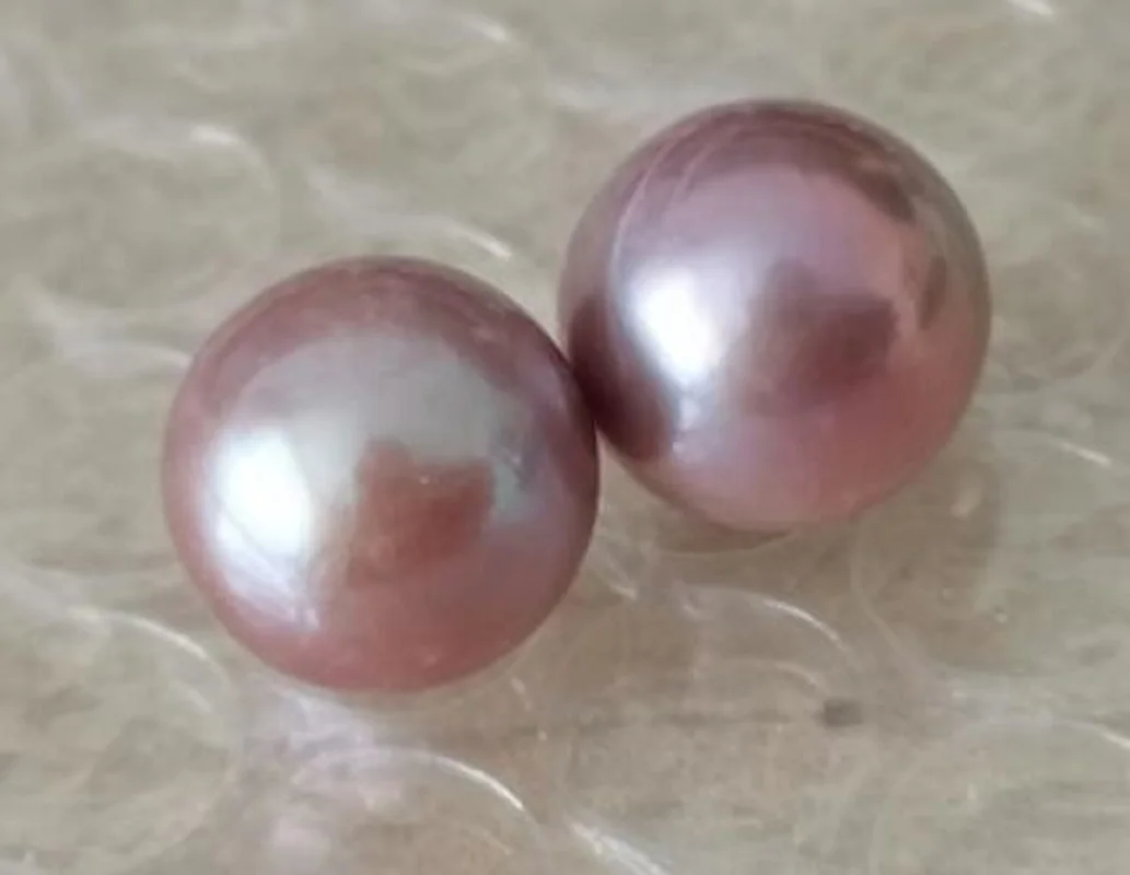 

Super large AAAA 12-13mm round natural South China Sea Lavender Purple pink pearl earrings 14K gold