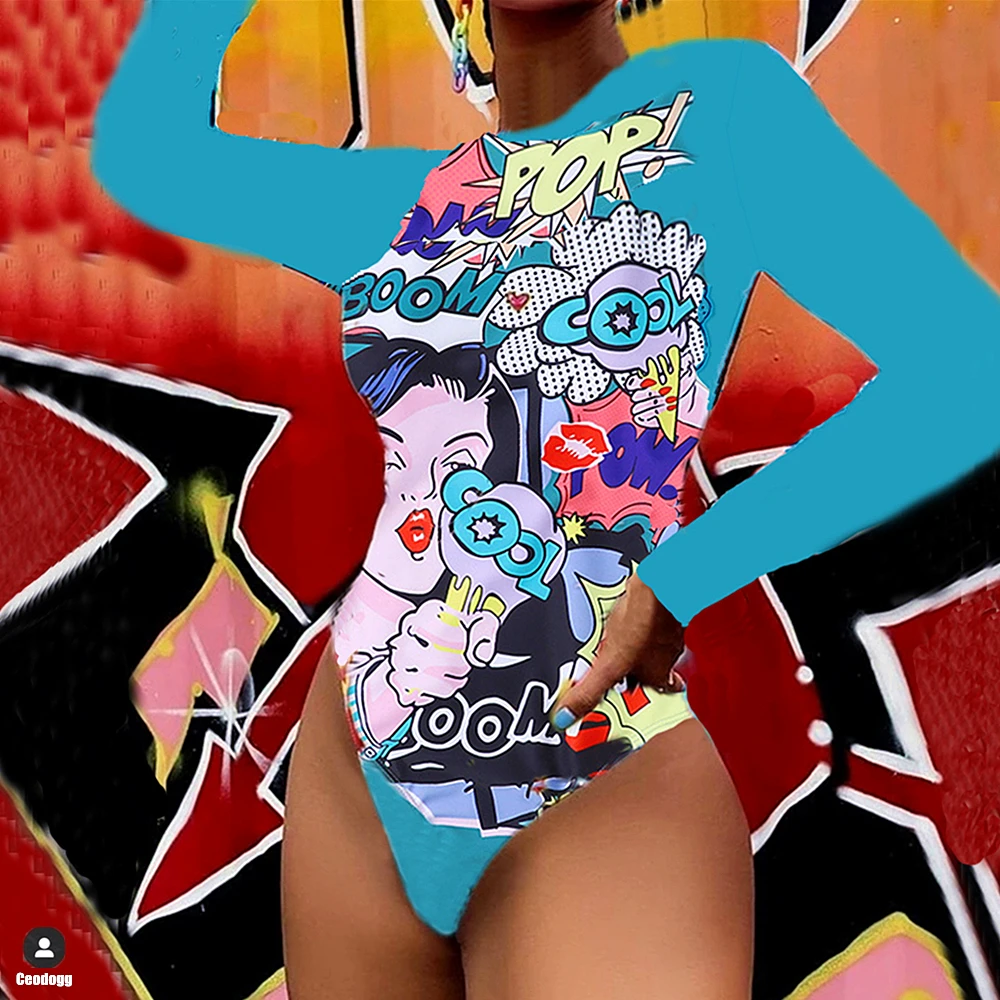 

Ruashgard Swimsuit 2022 New One Piece Swimwear Monokini Long Sleeve Surf Wear Women Print Female Summer Bathing Suit Bodysuit