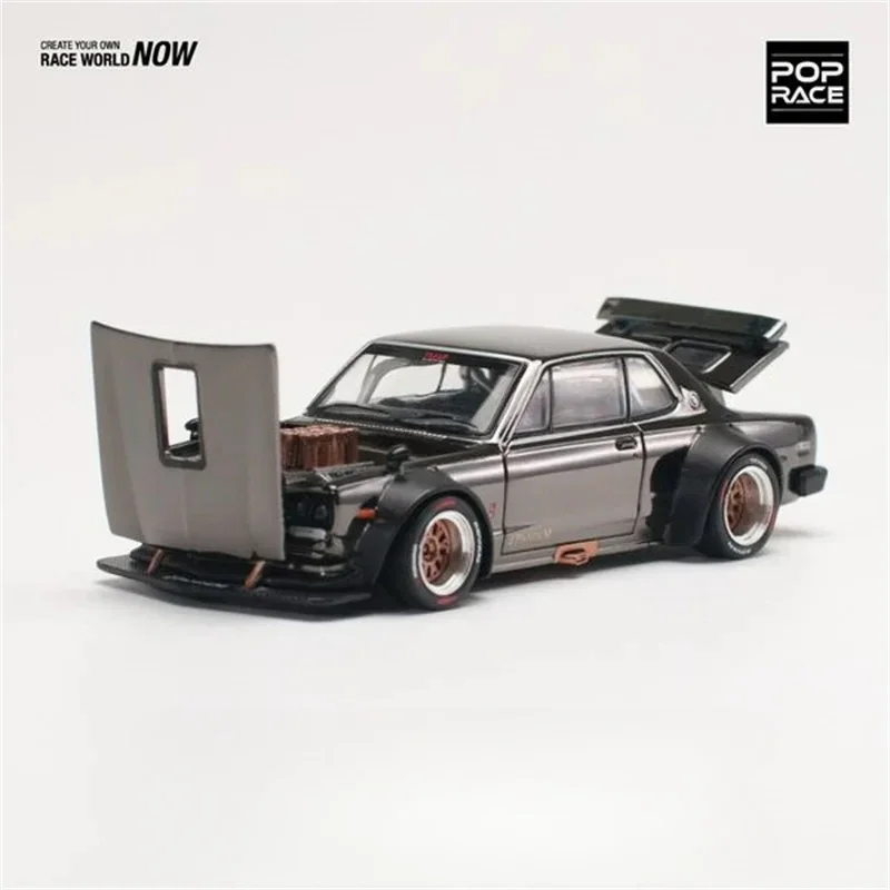 Pop Race 1:64 SKYLINE GT-R V8 DRIFT (HAKOSUKA) Темно-ХРОМ Черная литая под давлением модель