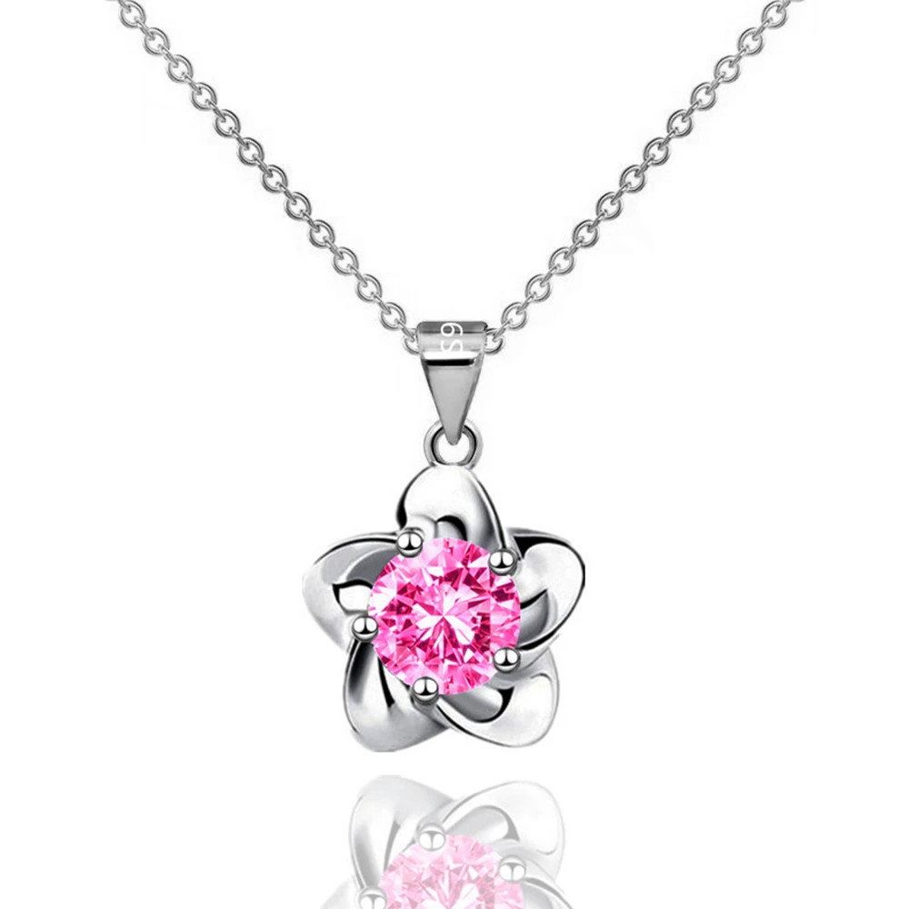 

Top Quality Silver Color Women Necklace Fashion Multicolor Flower Zircon Pendant Necklaces For Women Party Accessories Gift