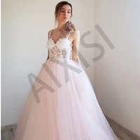 luxury wedding dresses appliques vestidos de novia a line spaghetti strap sleeveless woman robe de mariee illusion party gown
