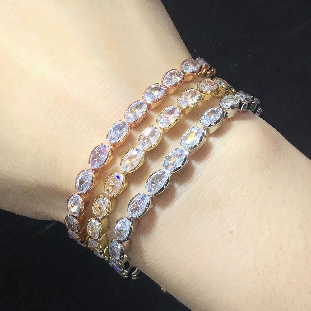 

TENGTENGFIT Oval Crystal Bracelet with Gold Color Adjustable Zircon Chain on Hand Fashion Bracelets for Women Jewelry Friend