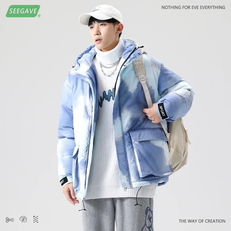 

Tie-dyed eiderdown cotton-padded clothes men autumn and winter new Japanese trend loose and thick warm cargo bread jacket