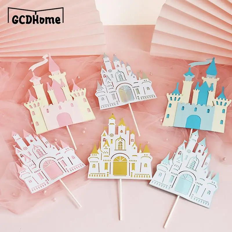 

1x Castle Cake Topper Flag Merry Christmas Toppers Wedding Happy Birthday Party Baking Decoration navidad Cupcake Happy New Year