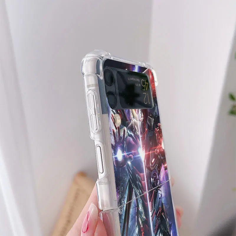 Фото Чехол с подушкой безопасности для Samsung Galaxy Z, флип 4 Z, флип 3, флип ZFlip3, прозрачный чехол ZFlip4, флип-чехол, мягкий чехол Marvel, Железный человек, Тони Старк №5