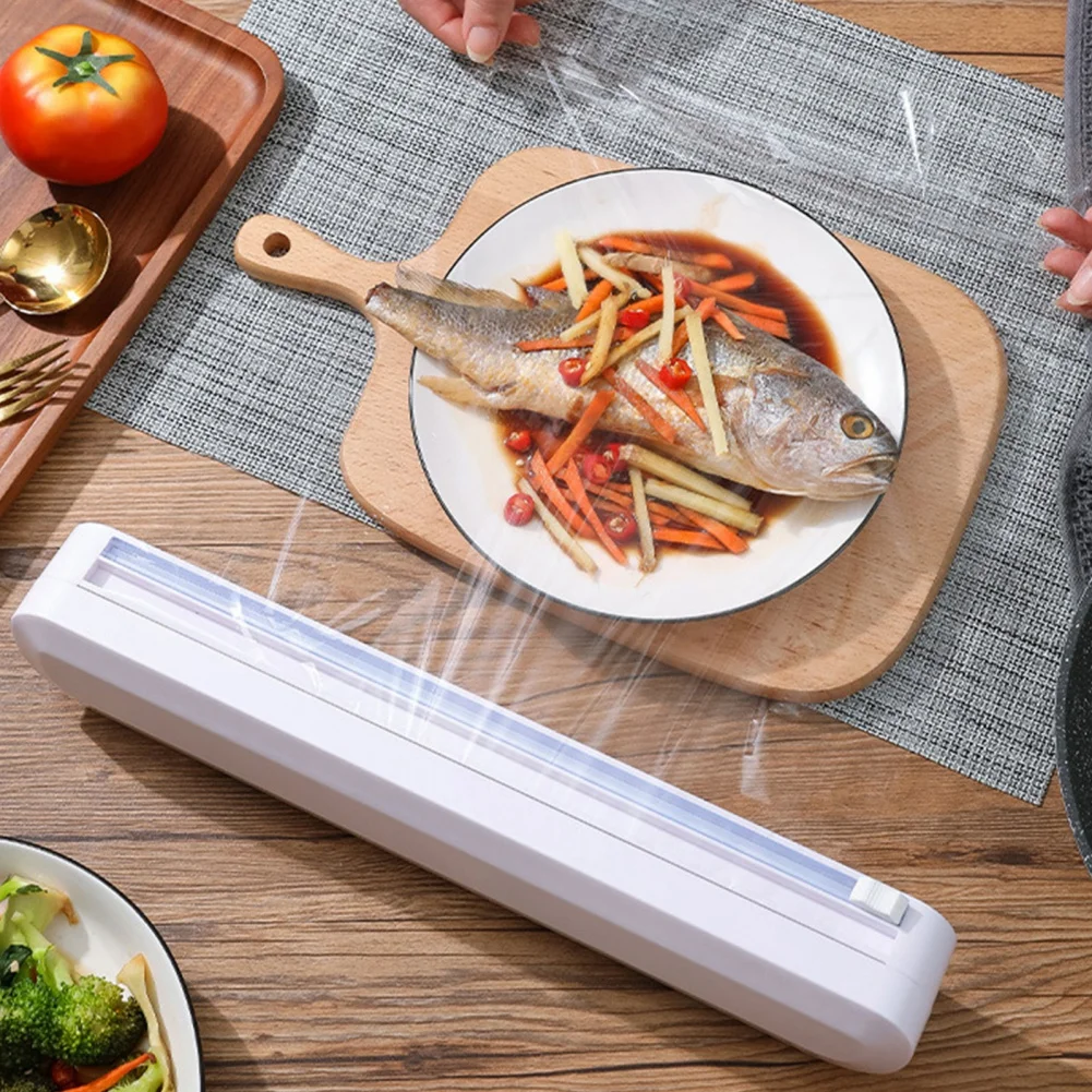 

Cling Film Rotatable Food Wrapping Paper Dispenser With Sliding cutter Food Cling Film Cutter Kitchen Plastic Foil Film Cutter