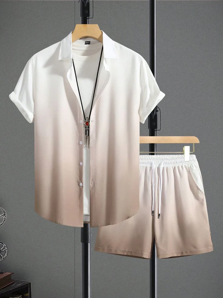 Новая летняя Освежающая рубашка с коротким рукавом и пляжные шорты мужской