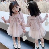 girls dress 2022 new spring and autumn small suit vest gauze skirt middle and children princess dress two piece set