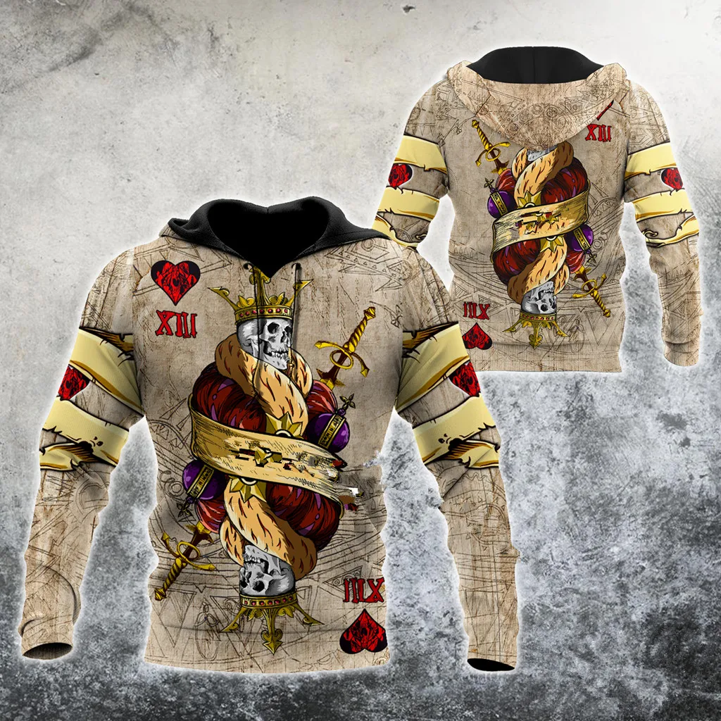 

Poker King Skull 3D Printed Mens hoodies & Sweatshirt Autumn Unisex zipper Hoodie Casual Sportswear Tops