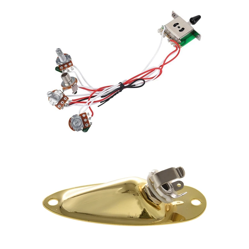 

1x Pots for Strat Guitar PreWired 1 Volume 2 Tone Control 5 Way Switch 3-500K & 1Pc Boat Output Input Jack Plate Sockets