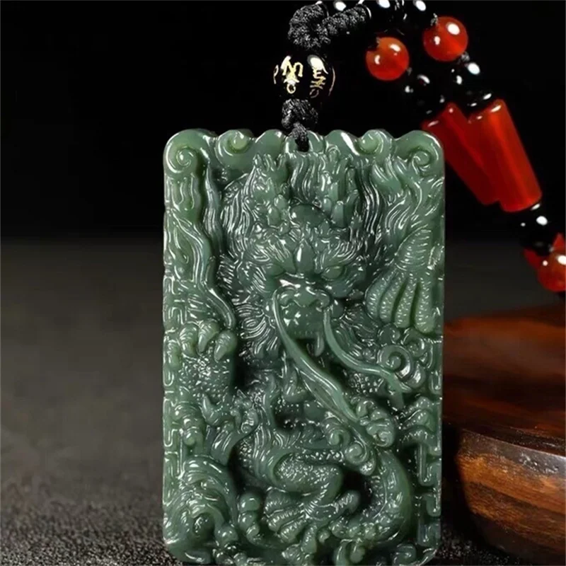 

Hot Selling Natural Hand-carve Hetian Jade Cyan Zodiac Dragon Brand Necklace Pendant Fashion Jewelry Men Women Luck Gifts1