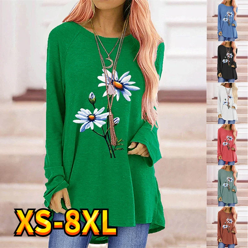 

Женская футболка с длинным рукавом, круглым вырезом и принтом