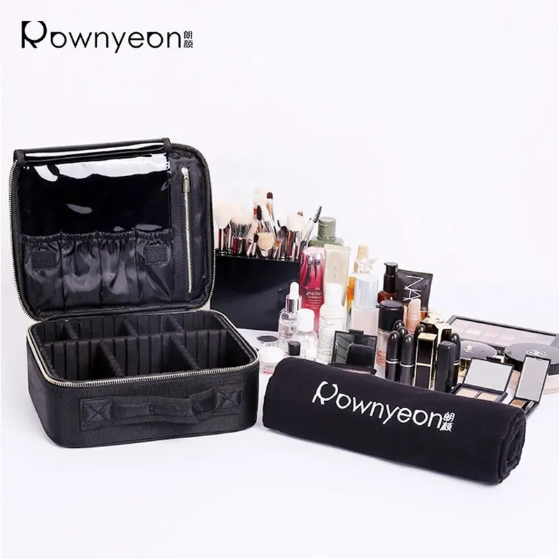 

Rownyeon Oem Luxury Custom Logo Professional Small Black Nylon Makeup Bag Case