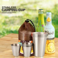 6pcs outdoor camping cup stainless steel portable mountaineering trekking beer mug travel hiking cookware equipment accessory