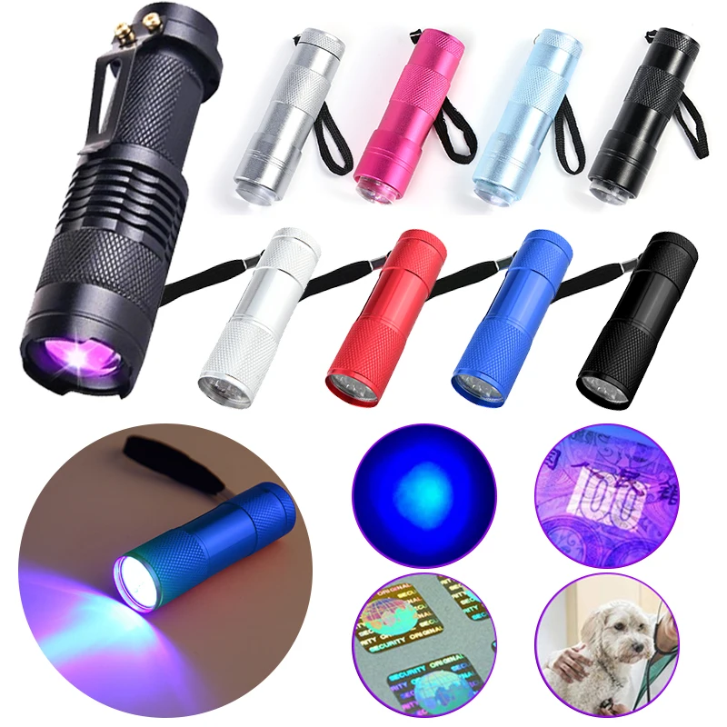 

1pc 365/395LED UV Flashlight Ultraviolet Torch With Zoom Function Mini UV Black Light Pet Urine Stains Detector Scorpion Hunting
