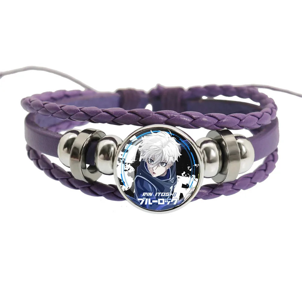 BLOKADA Cosplay postać z anime Isagi Yoichi Chigiri Bachira szklany kaboszon fioletowa skórzana bransoletka na prezent dla przyjaciela