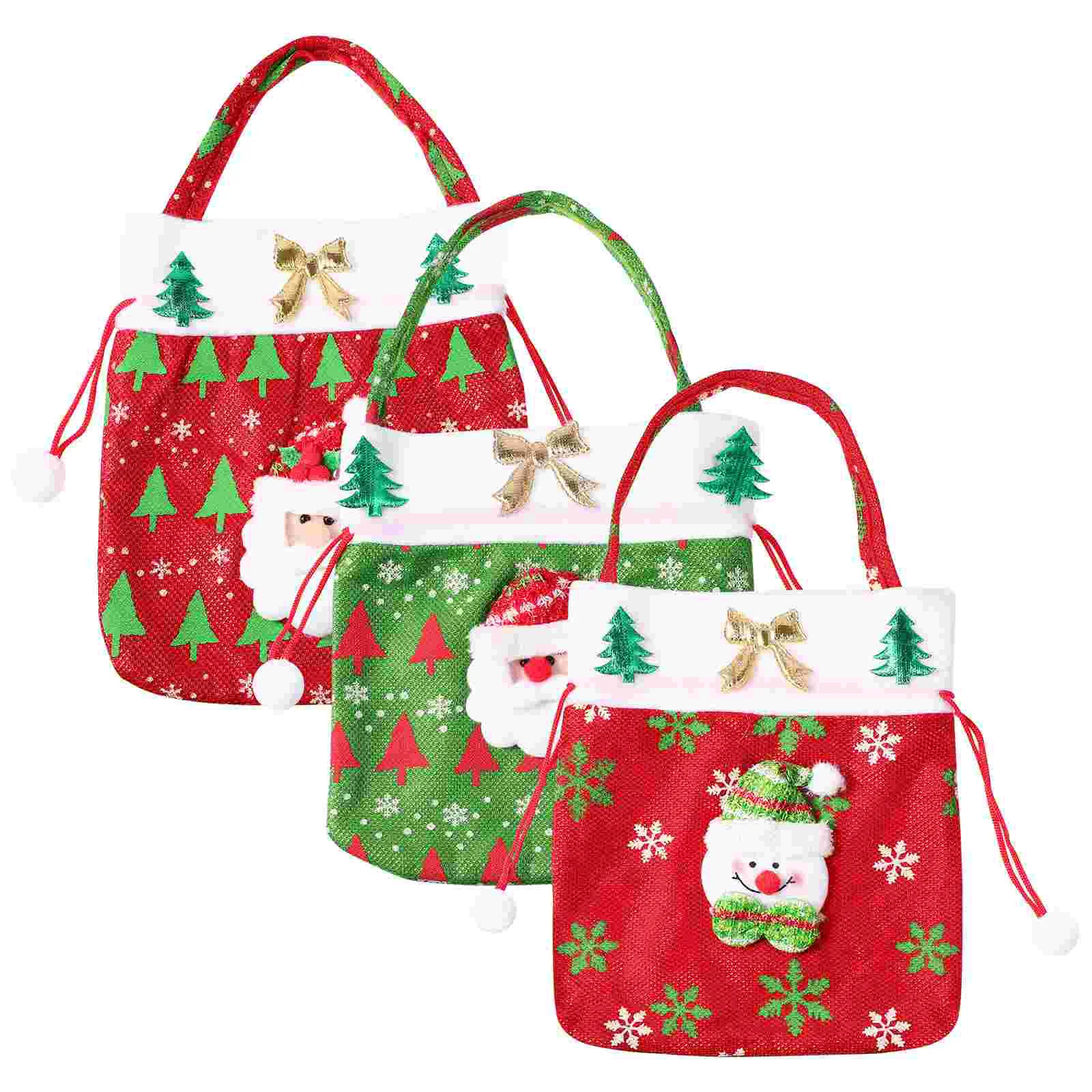 

3PCS Christmas Gift Bag Reusable Fabric Creative Treat Bags Candy Bags for Office Store