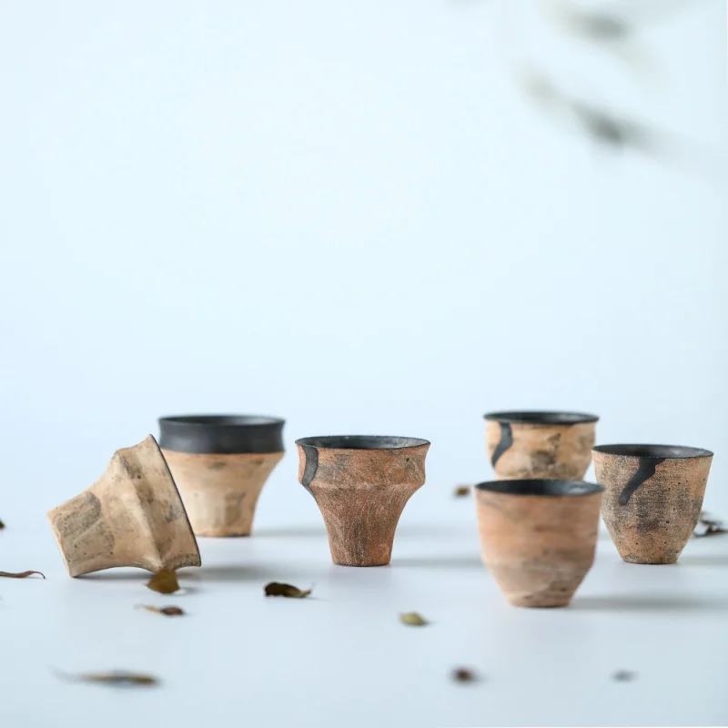 Pottery Artist's Works Series Flowing Her Ceramic Cup Stoneware Silent Style Tea Cup Metal Black Glaze Minimalist